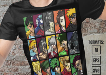 Premium Anime Heroes Vector T-shirt Design Template #2