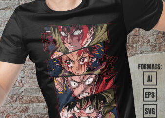 Premium Anime Heroes Vector T-shirt Design Template #3