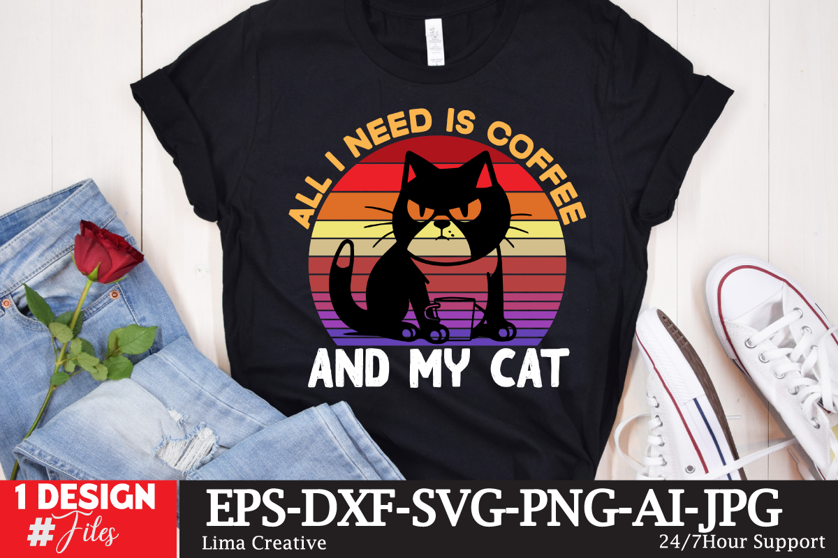 All I Need Is Coffee And My Cat Cat Retro T shirt Design Doja cat