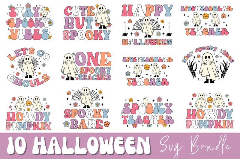 Retro Halloween Svg bundle, Halloween T-shirt Bundle,fall tshit designs,halloween t-shirt designs