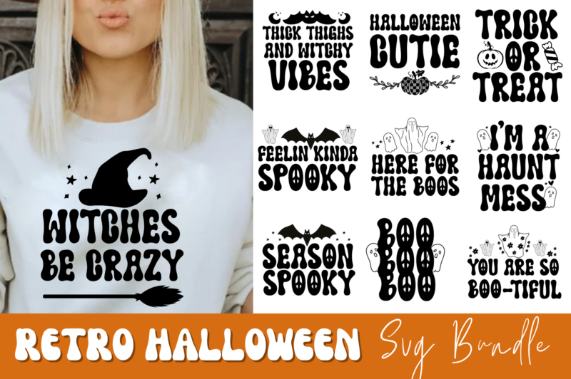 Retro Halloween Svg bundle, Halloween T-shirt Bundle,fall tshit designs,halloween t-shirt designs