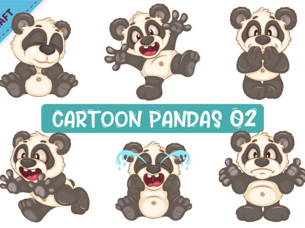 Set of cartoon pandas 02. animal art. t shirt template vector