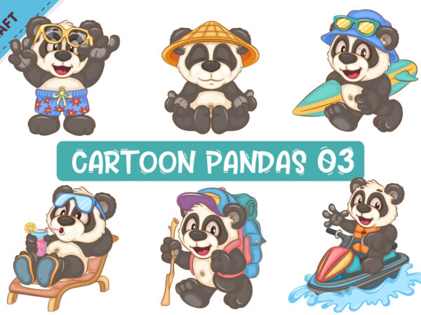 Set of cartoon pandas 03. animal art. t shirt template vector