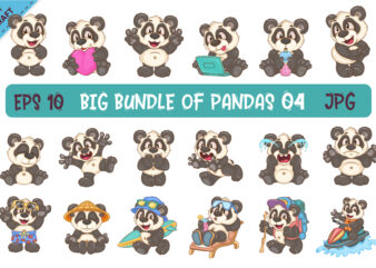 Big Bundle of Cartoon Pandas 04. Animal Art.