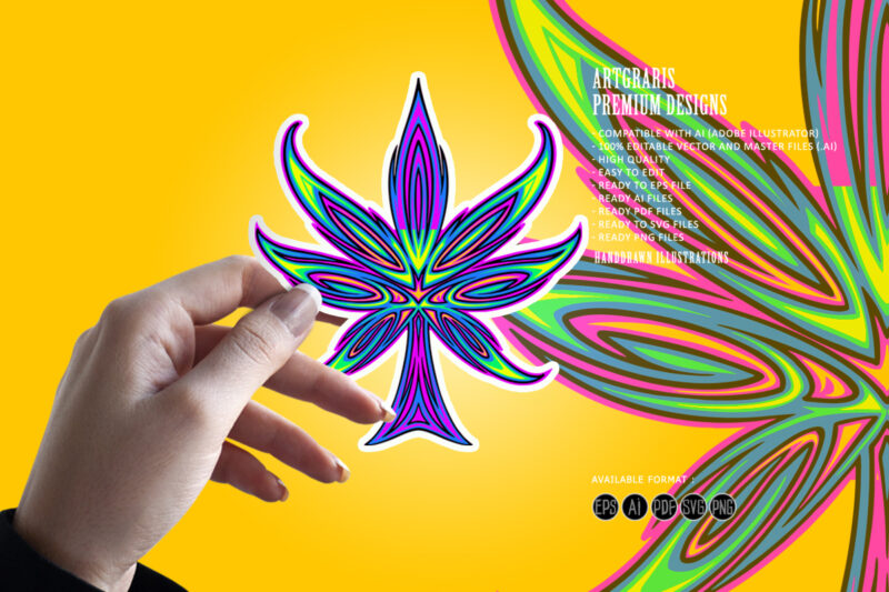 pinstriped cannabis sativa leaf tribal ornament