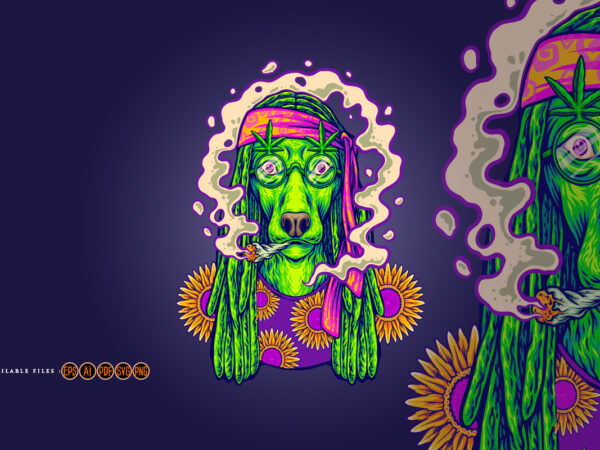 Summer hippie dog enjoying cannabis joint t shirt template vector