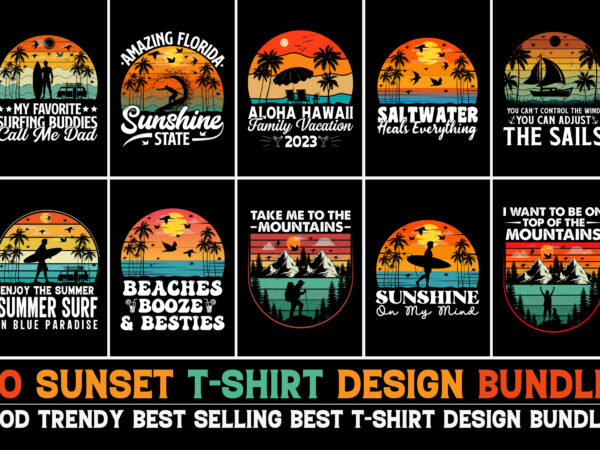 Sunset colorful t-shirt design bundle