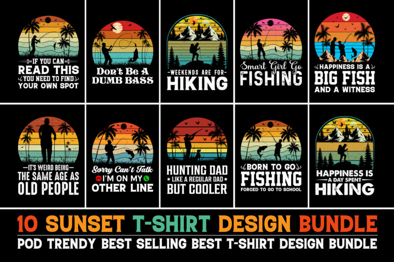 Sunset Retro Vintage T-Shirt Design Bundle