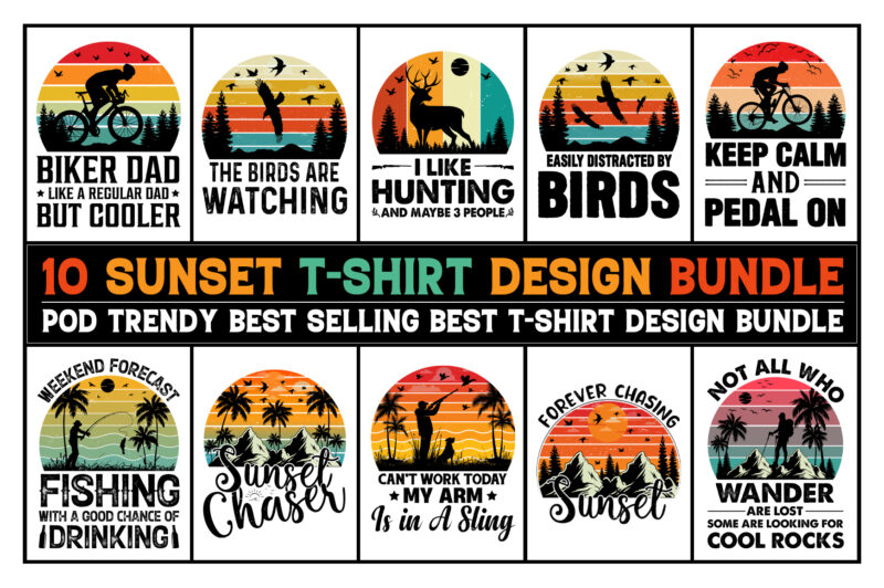 Sunset Vintage T-Shirt Design Bundle