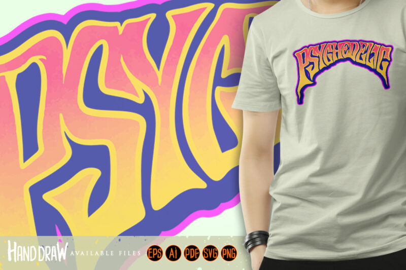 Groovy psychedelic lettering word bold text