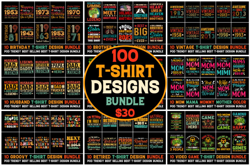 100 T-Shirt Design Bundle 7