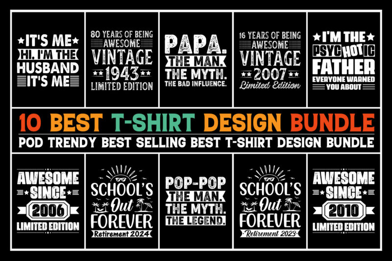 T-Shirt Design Bundle-Typography T-Shirt Design