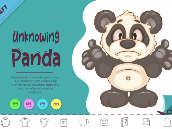 Unknowing cartoon panda. animal art. t shirt vector graphic