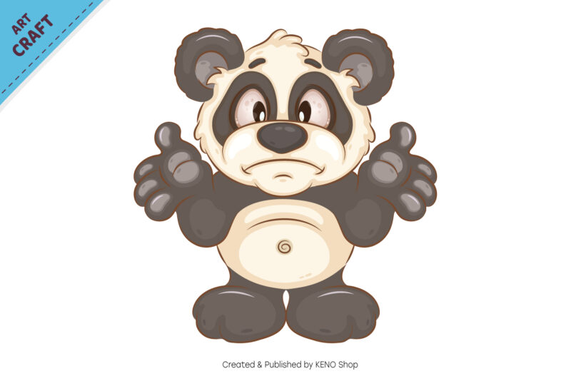 Unknowing Cartoon Panda. Animal Art.