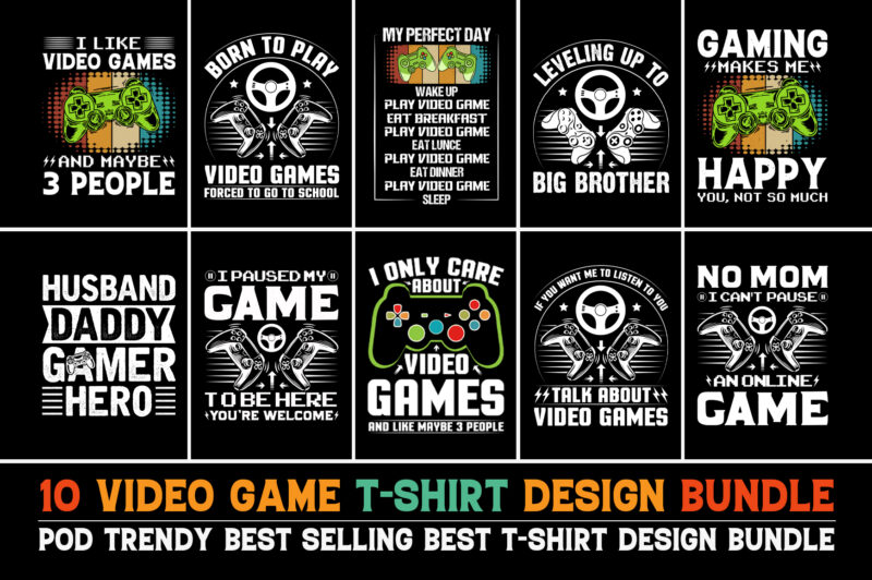 Video Game T-Shirt Design Bundle