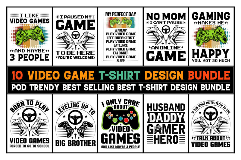 Video Game T-Shirt Design Bundle