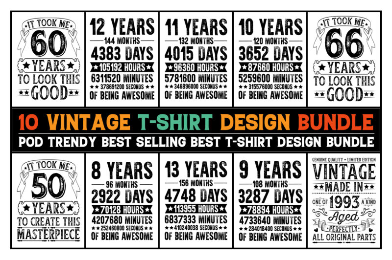 Vintage Birthday T-Shirt Design Bundle