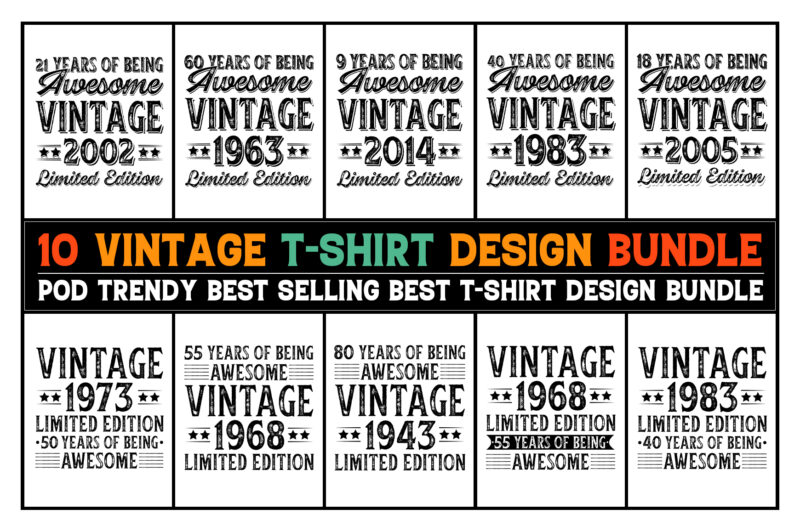 Vintage Birthday T-Shirt Design Bundle