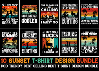 Vintage Retro Sunset T-Shirt Design Bundle