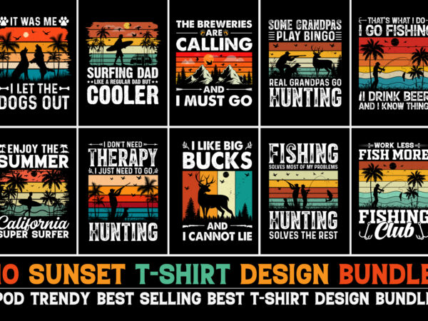 Vintage retro sunset t-shirt design bundle