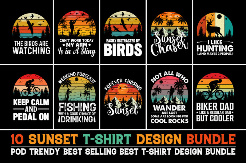 Vintage Sunset T-Shirt Design Bundle