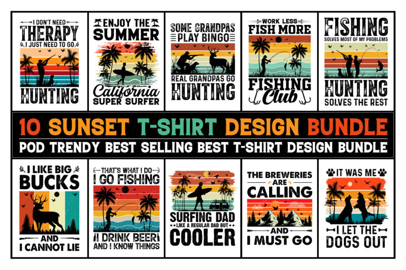 Vintage Sunset T-Shirt Design Bundle