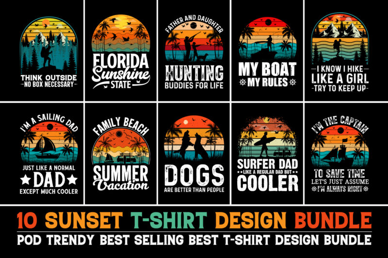 Vintage Sunset T-Shirt Design Bundle