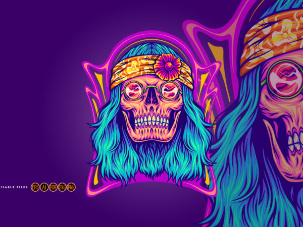 Vintage human skulls in the hippie era t shirt vector art Vintage human skulls in the hippie era t shirt vector art