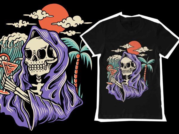 Creepy beach ambience illustration for tshirt