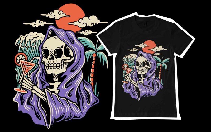 creepy beach ambience illustration for tshirt