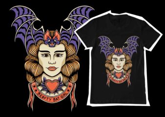beauty bat girl illustration for tshirt template