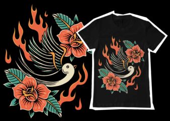 burning swallow illustration for tshirt design