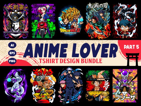 Populer anime lover tshirt design bundle illustration part 5