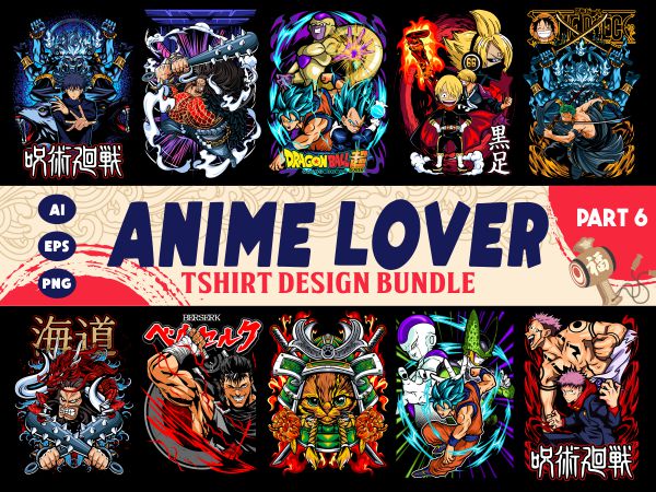 Populer anime lover tshirt design bundle illustration part 6