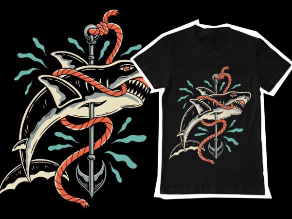 Flying shark vector illustration for tshirt