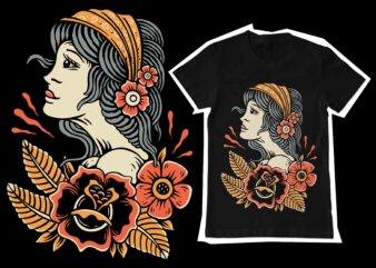 Lady rose vector illustration for tshirt