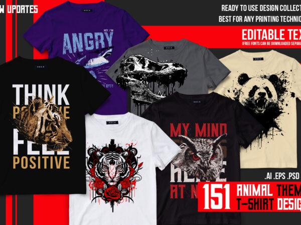 151 animal t-shirt designs bundle