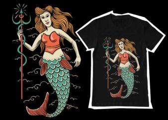 mermaid illustration for tshirt design