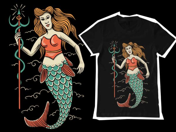 Mermaid illustration for tshirt design