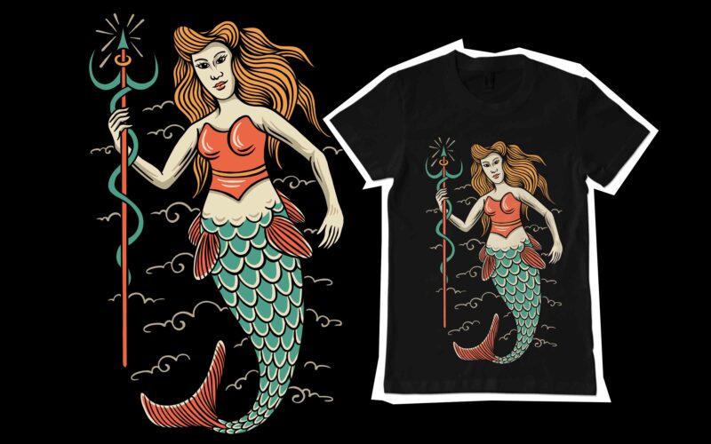 mermaid illustration for tshirt design