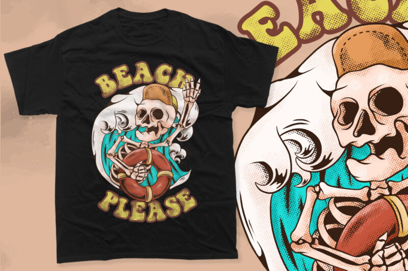 Vintage Skeleton Summer Beach PNG T-shirt Designs Bundle, Summer Vacation T-shirt Design for Print on Demand,