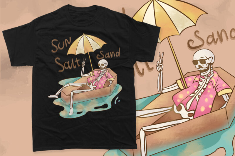 Vintage Skeleton Summer Beach PNG T-shirt Designs Bundle, Summer Vacation T-shirt Design for Print on Demand,