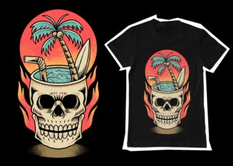 summer skull illustration design for t-shirt