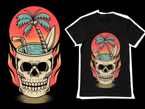Summer skull illustration design for t-shirt