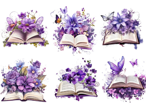 Purple flower book sublimation clipart t shirt illustration