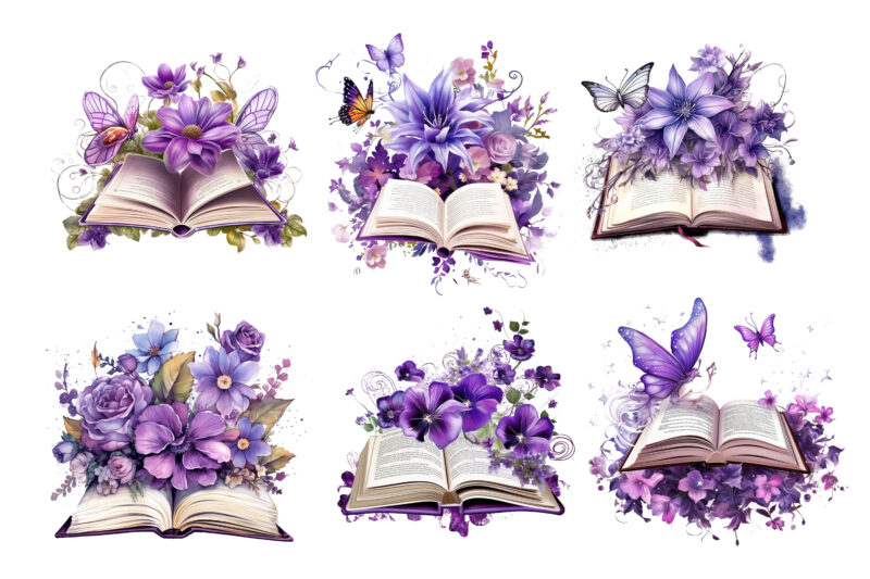 Purple Flower Book Sublimation Clipart