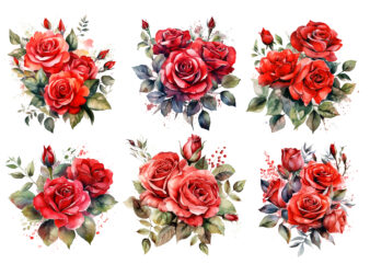 Red Roses Bouquet Watercolor Clipart