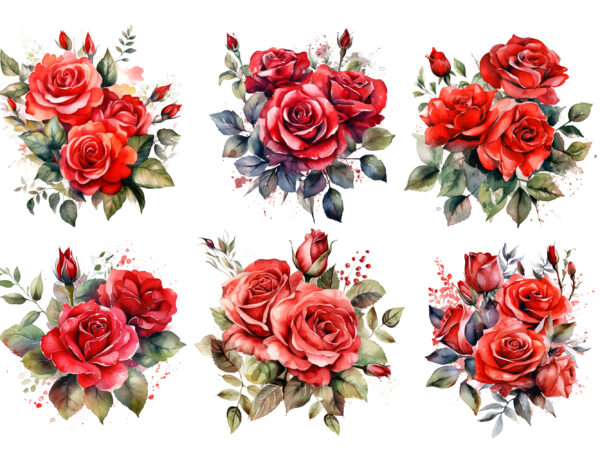 Red roses bouquet watercolor clipart t shirt design online