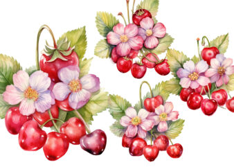 Watercolor Berry Candy Flower Clipart t shirt design for sale