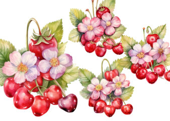 Watercolor Berry Candy Flower Clipart